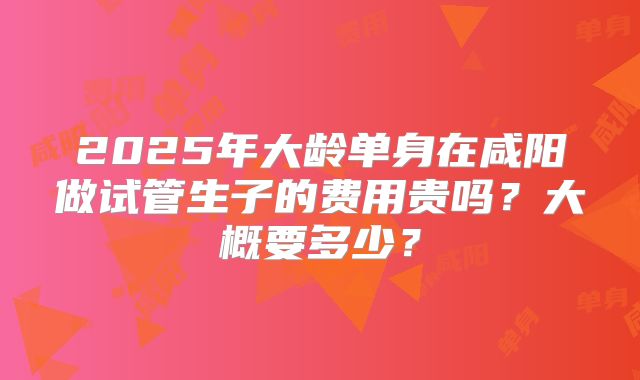 2025年大龄单身在咸阳做试管生子的费用贵吗？大概要多少？