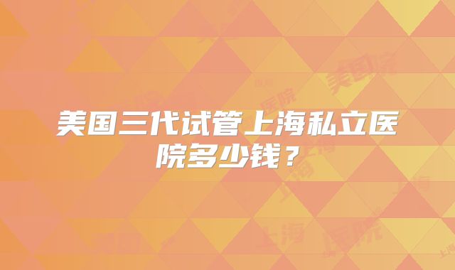 美国三代试管上海私立医院多少钱?