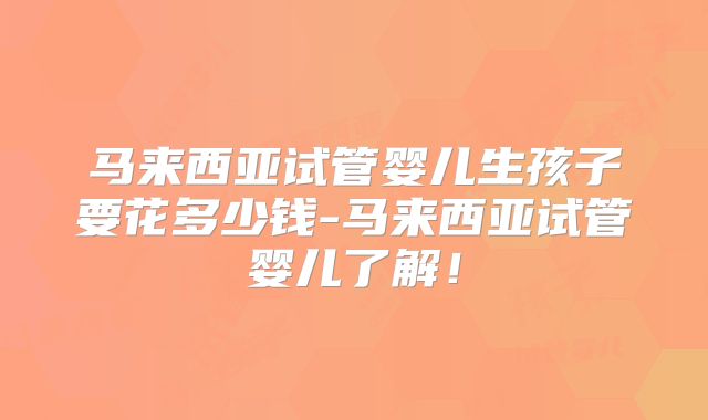 马来西亚试管婴儿生孩子要花多少钱-马来西亚试管婴儿了解!