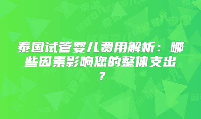 泰国试管婴儿费用解析：哪些因素影响您的整体支出？