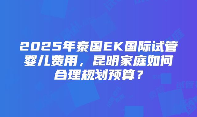 2025年泰国EK国际试管婴儿费用,昆明家庭如何合理规划预算?