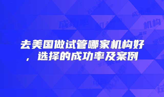 去美国做试管哪家机构好, 选择的成功率及案例