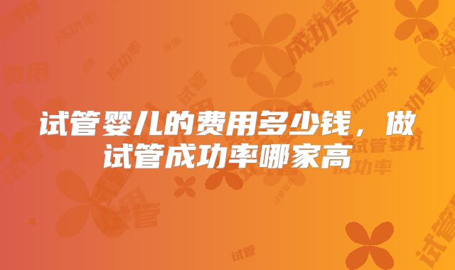 试管婴儿的费用多少钱，做试管成功率哪家高